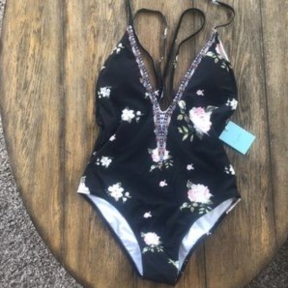 cupshe black floral one piece